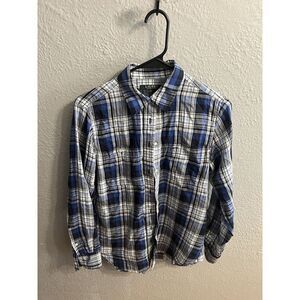 Lauren Ralph Lauren Top Womens Small Bue White Plaid Long sleeve Button‎ Up